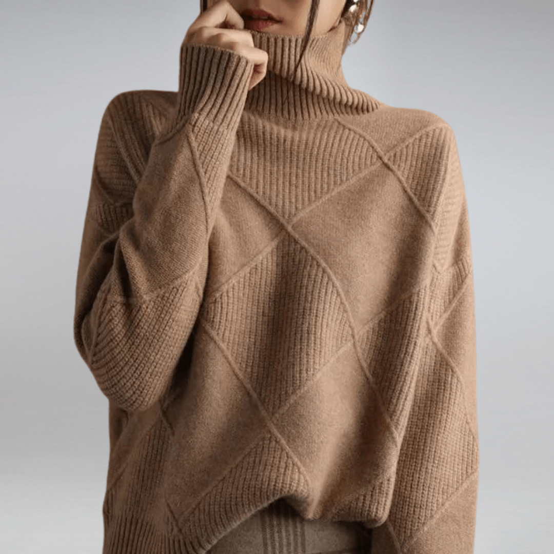 MODEGEIST Damen Rollkragen Pullover Weich Beige Komfortabel