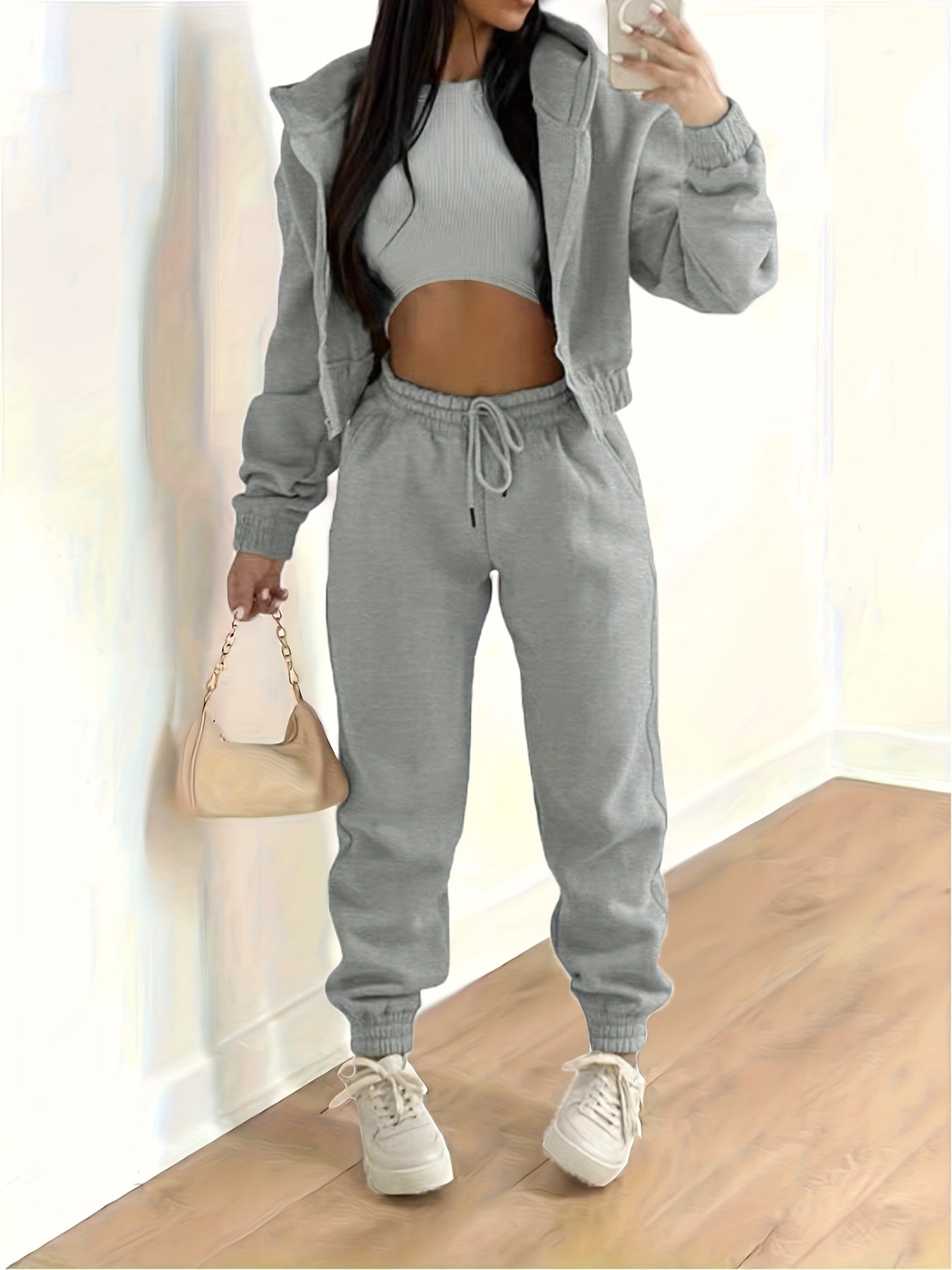 ModeGeist | Kapuzenjacke & Tanktop & Jogginghose Drei Teilige Satz Outfits
