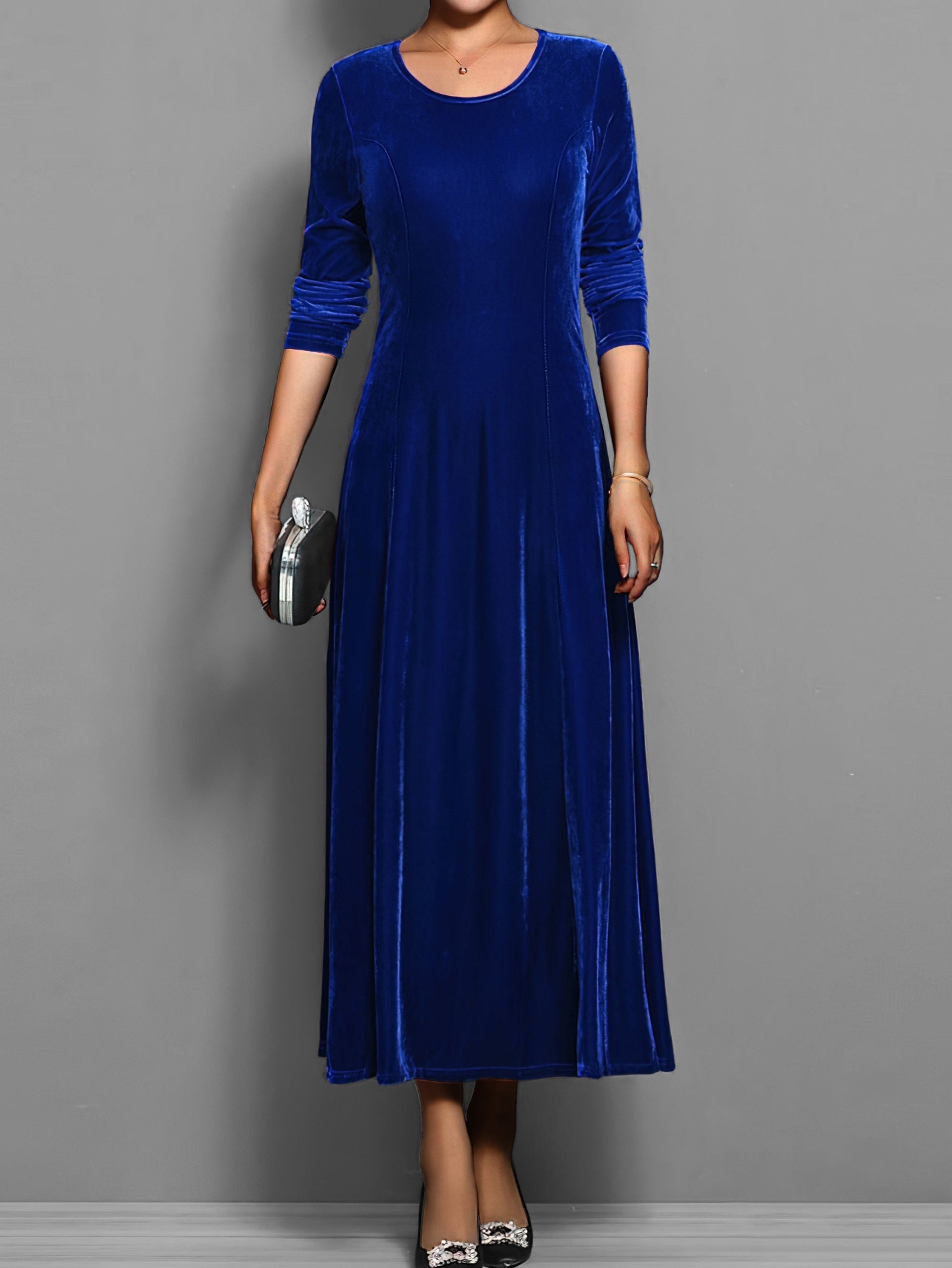 MODEGEIST Damen Samtkleid A-Linie Elegant Klassisch