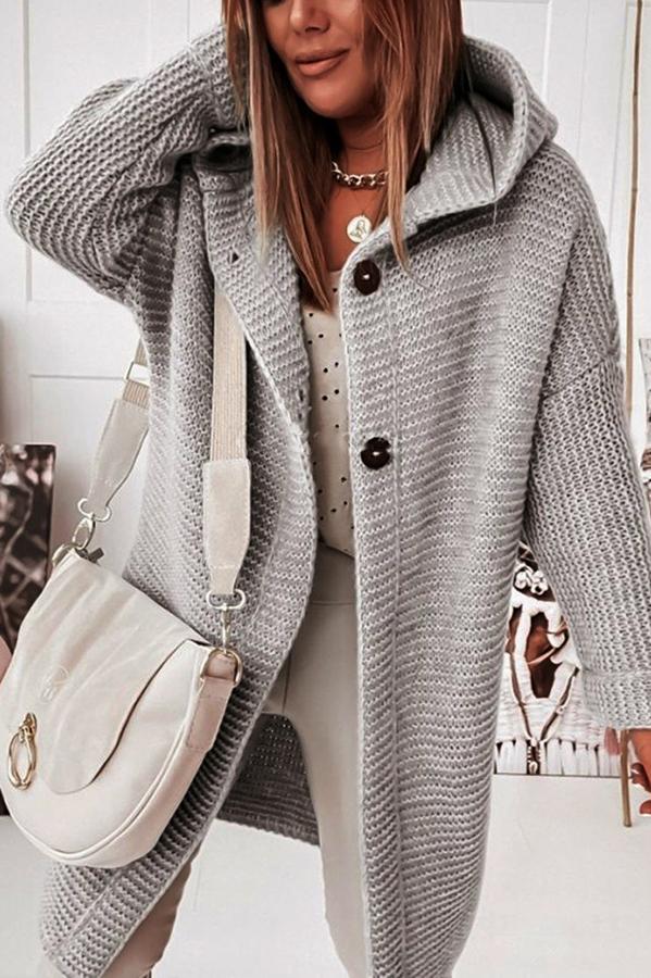 ModeGeist | Strickjacke mit Kapuze Lockerer Schnitt Weich und Warm