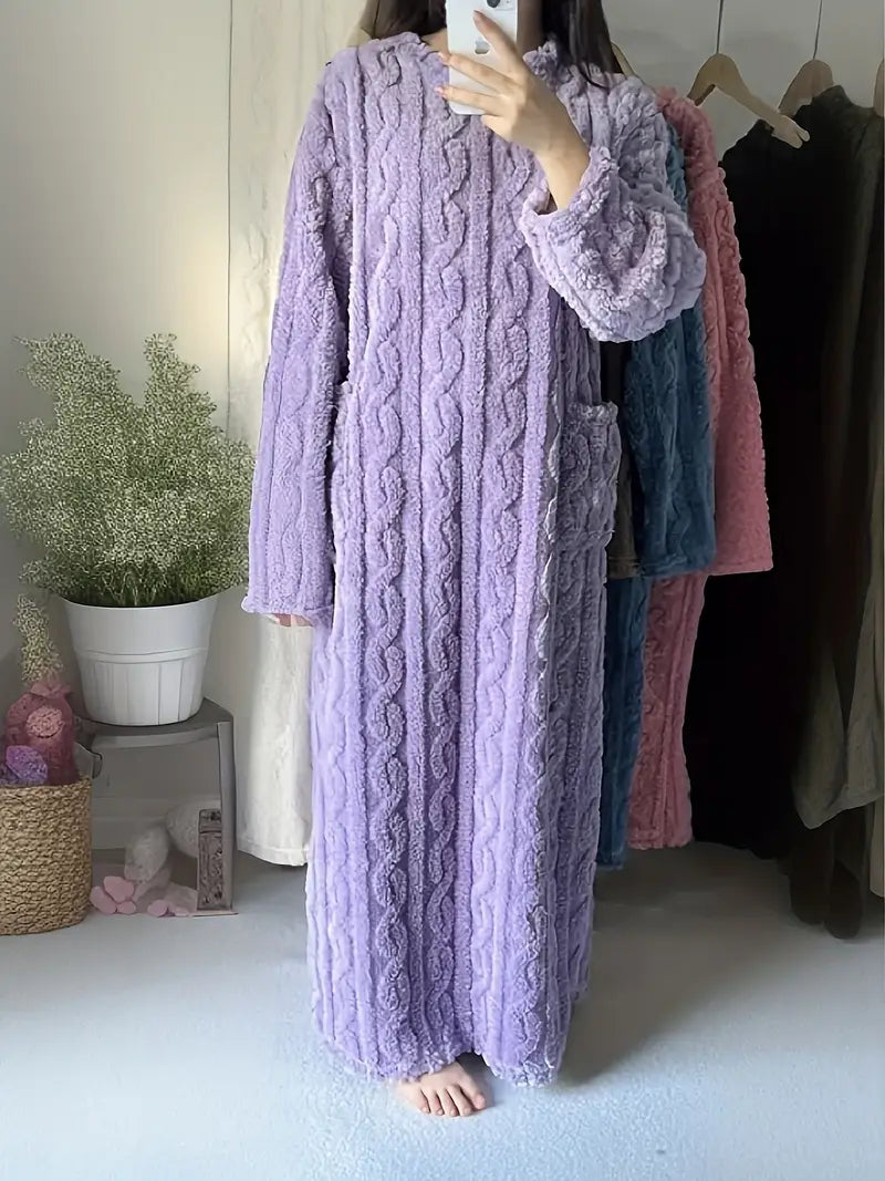 ModeGeist | Lässiger Gestrickter Bademantel mit Langen Ärmeln und Taschen