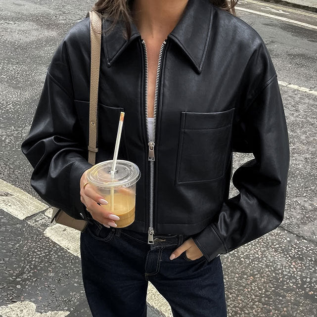 ModeGeist | Kurze Bikerjacke für Damen mit Metallreißverschluss Raizy