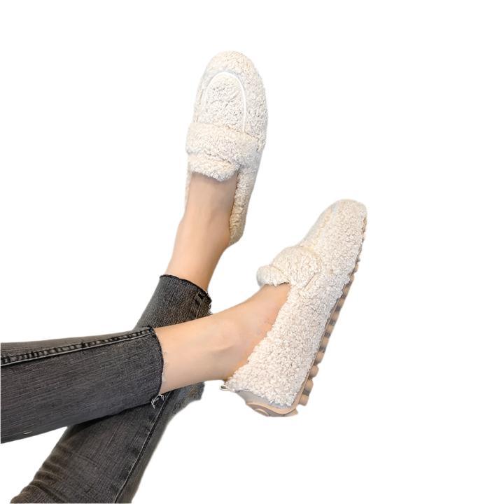 MODEGEIST Damen Mokassins weich gemütlich Plüsch Beige