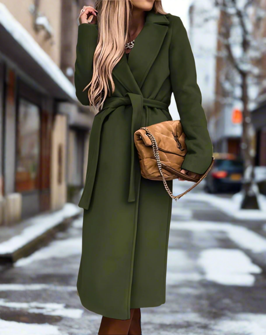 ModeGeist | Trenchcoat - Klassische Wollmischung - Bindegürtel - Elegante Taillierte Passform