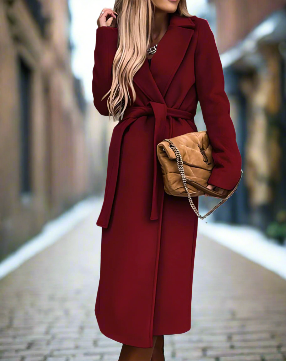 ModeGeist | Trenchcoat - Klassische Wollmischung - Bindegürtel - Elegante Taillierte Passform