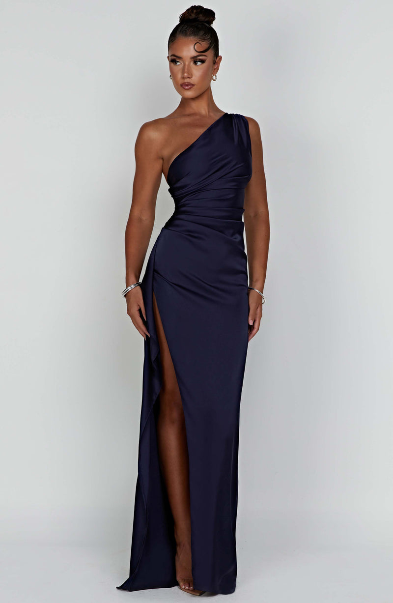 MODEGEIST Damen Bodycon-Kleid One-Shoulder Satin Glänzend Elegantes Abendkleid