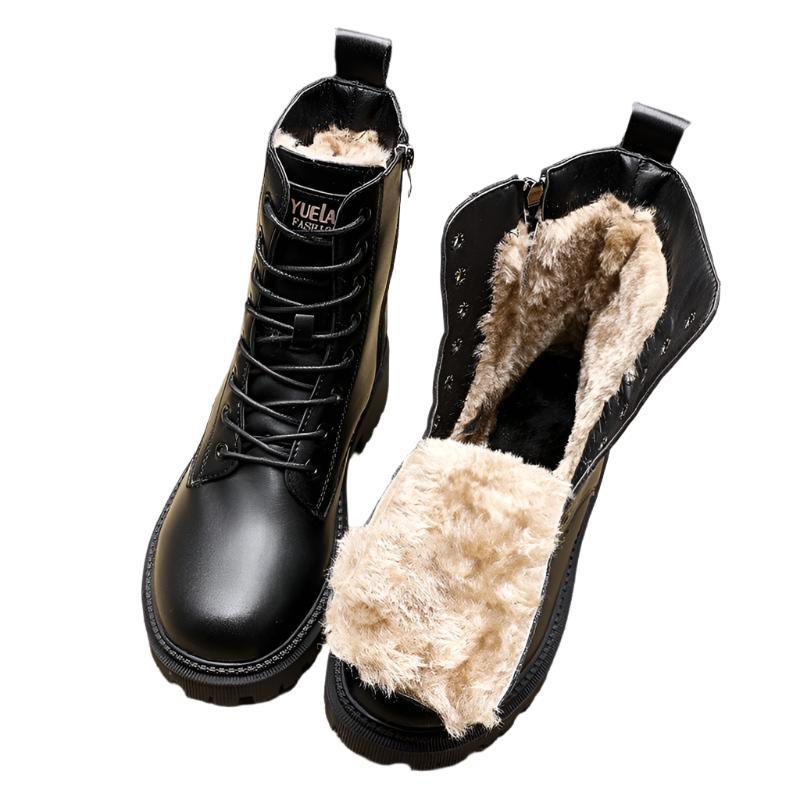 MODEGEIST Damen Winterstiefel Schwarz Leder Gefüttert