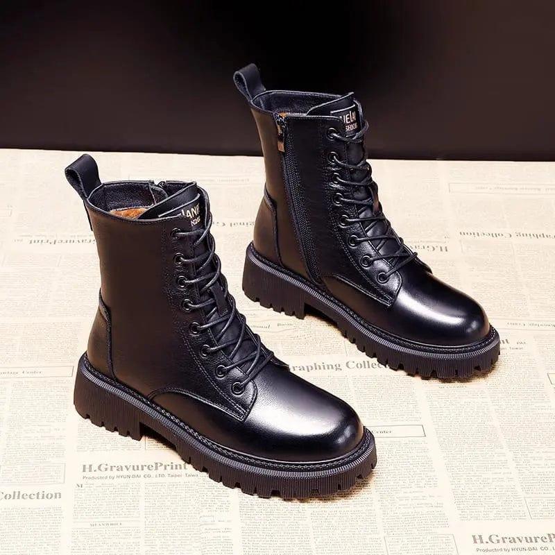MODEGEIST Damen Winterstiefel Schwarz Leder Gefüttert Warm