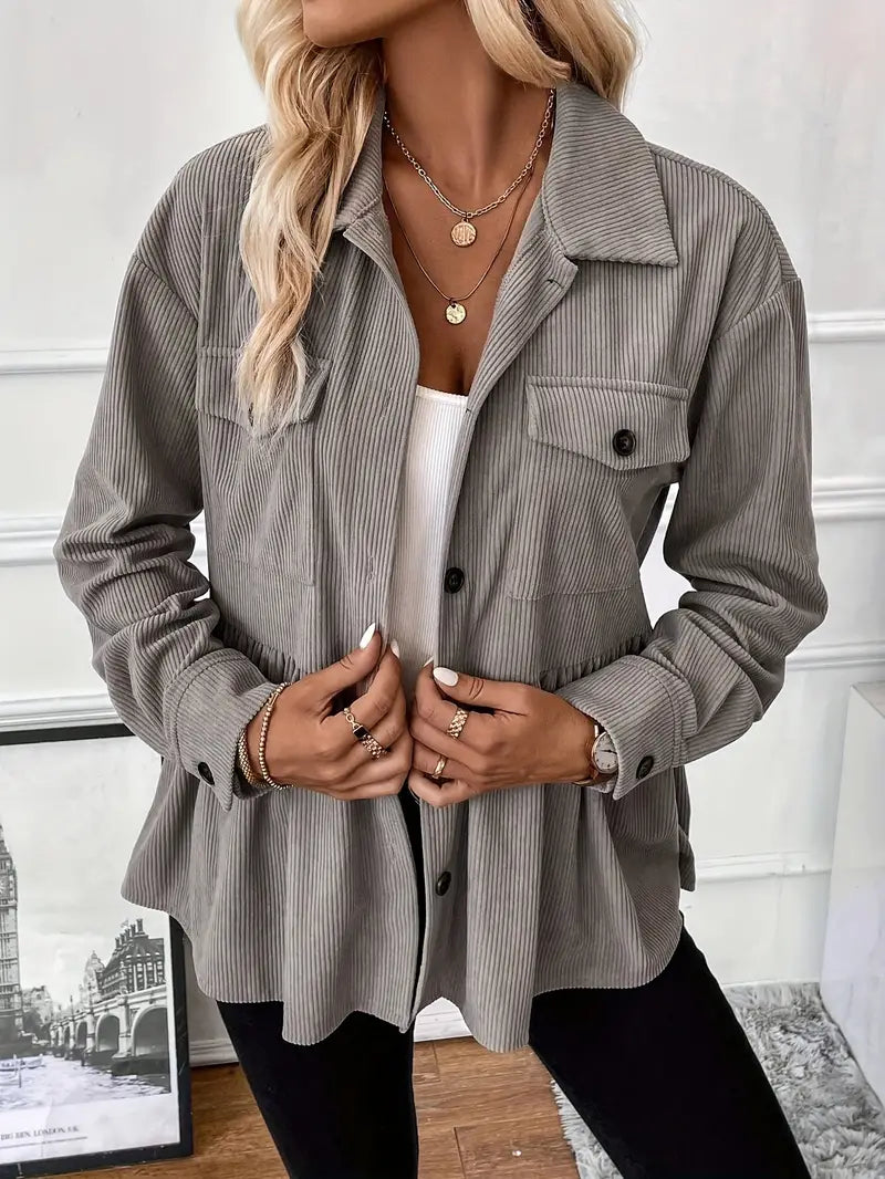 Edle Bordeauxfarbene Cordjacke mit Knopfleiste