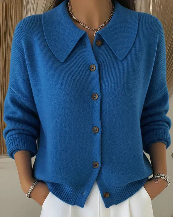 MODEGEIST Damen Strickjacke Knopfleiste Kragen Grau