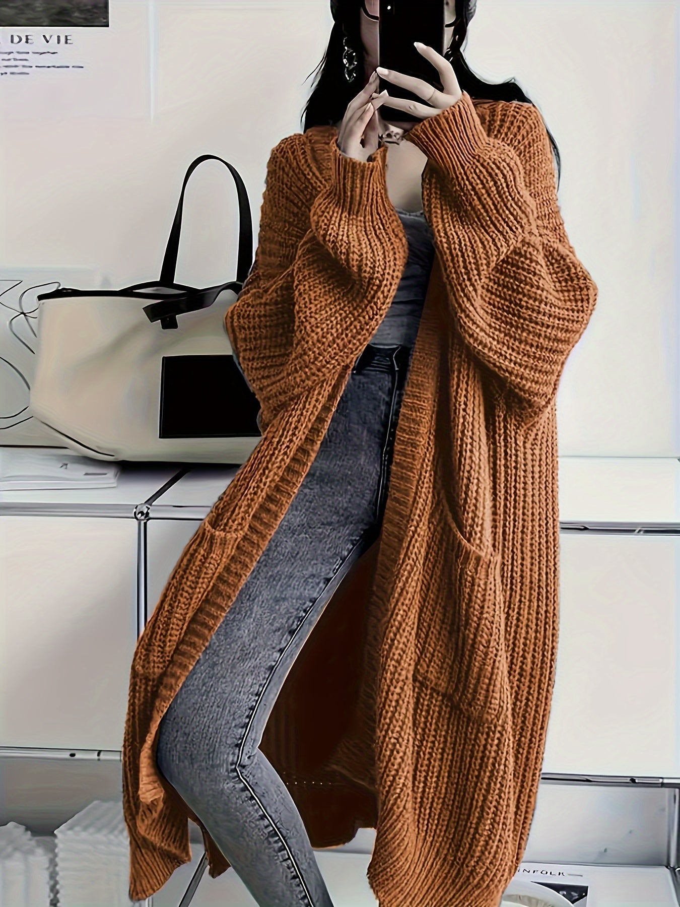 Offener grauer Strickcardigan von Leyennae