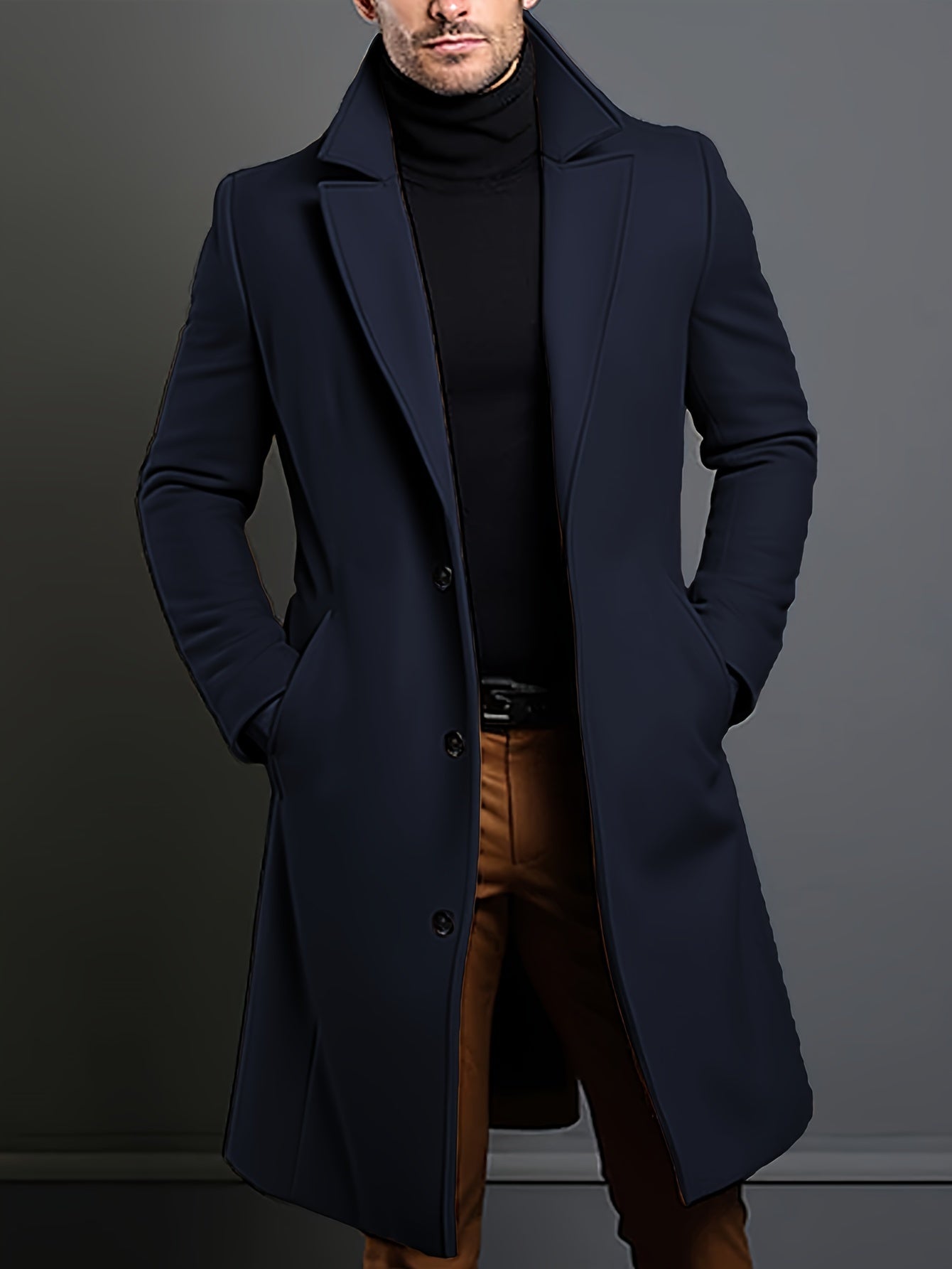 ModeGeist | Elegante Lange Jacke Polyester und Wolle Klassisch und Warm