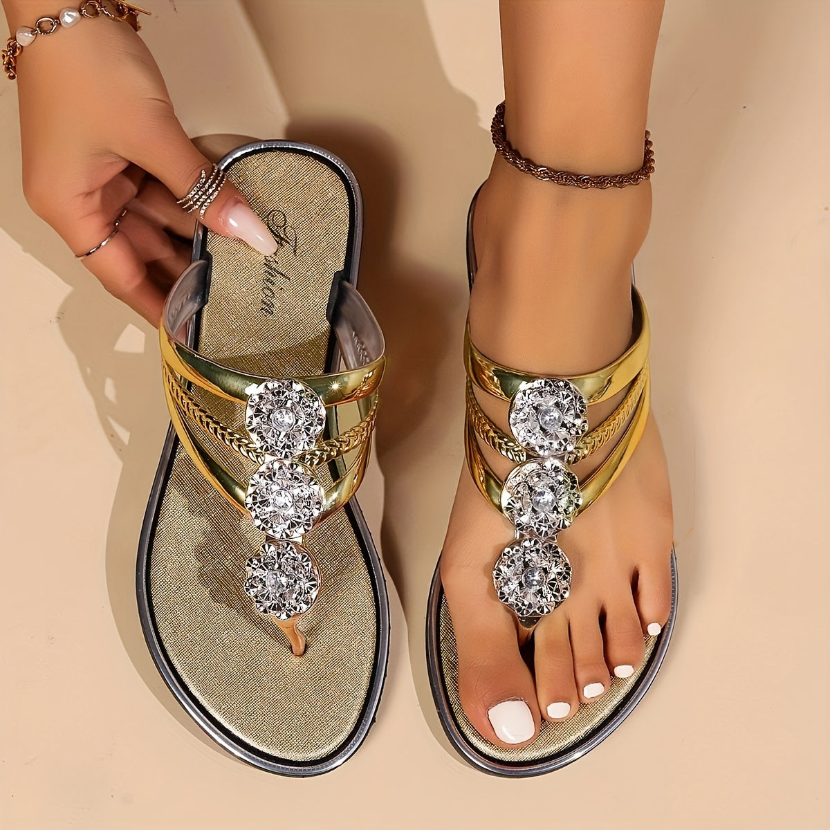 MODEGEIST Damen Glam-Sandalen mit Strass und Riemchen