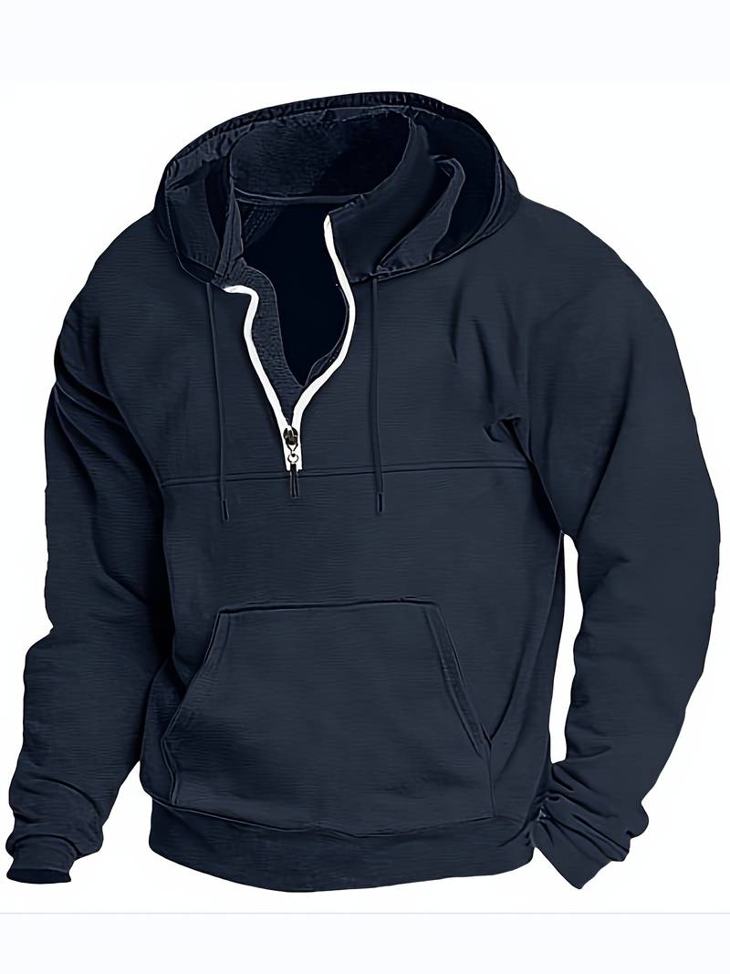 Fudus Kapuzenpullover mit langen Ärmeln, halbhohem Reißverschluss und Taschen