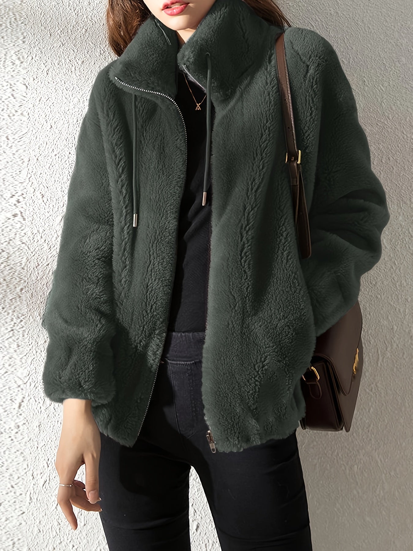 ModeGeist | Kapuzen Teddy-Jacke mit Kordelzug und Reißverschluss