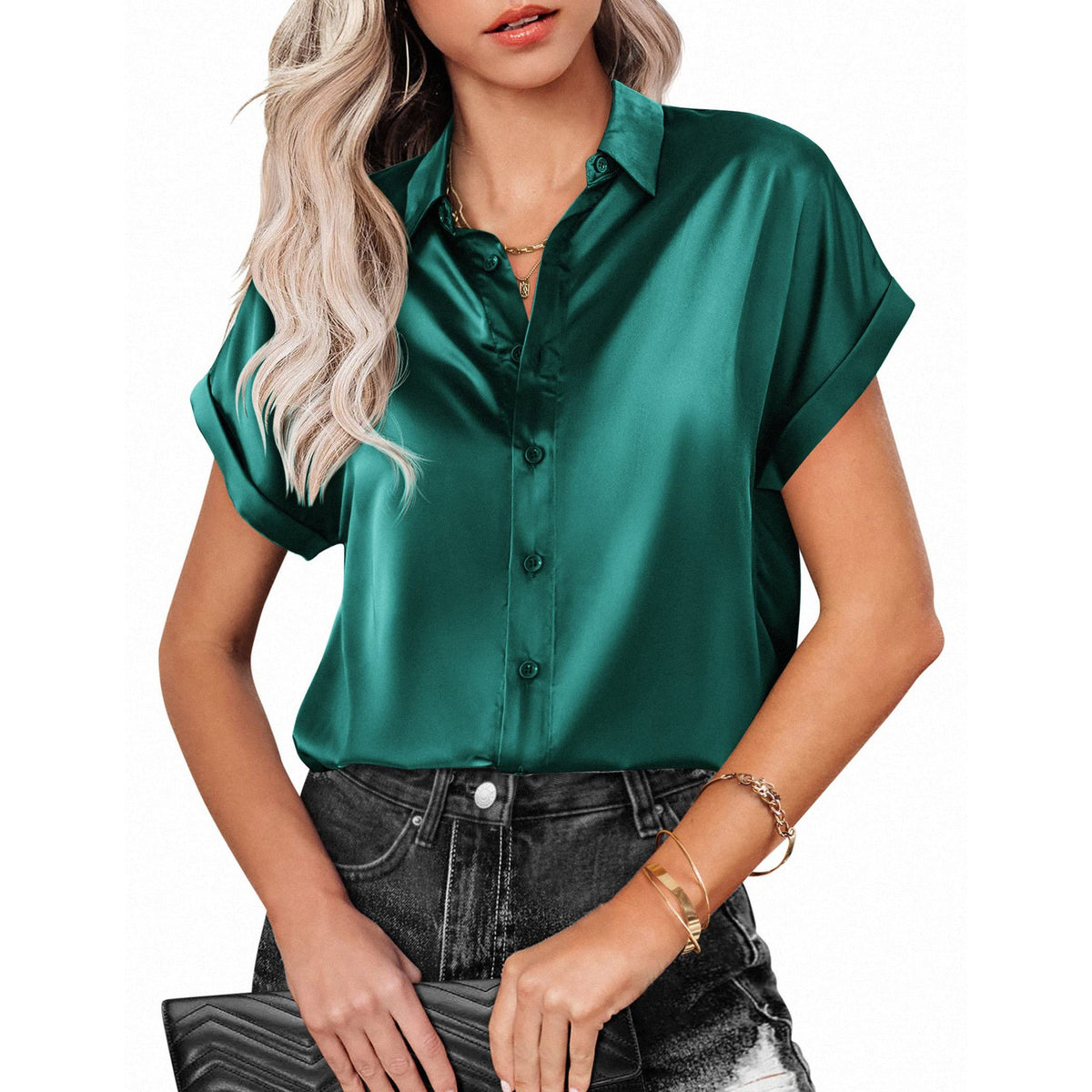 Damen Sommerhemd, kurzarm, locker geschnitten, unifarben, Strand-Shirt von Fudus
