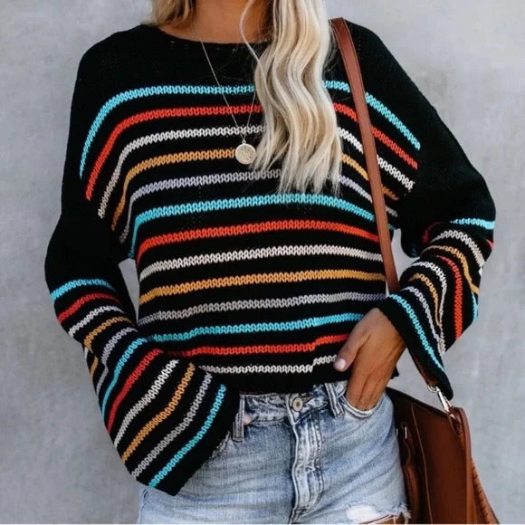 ModeGeist | gestreifter V-Ausschnitt-Strickpullover für den Lagenlook im Herbst