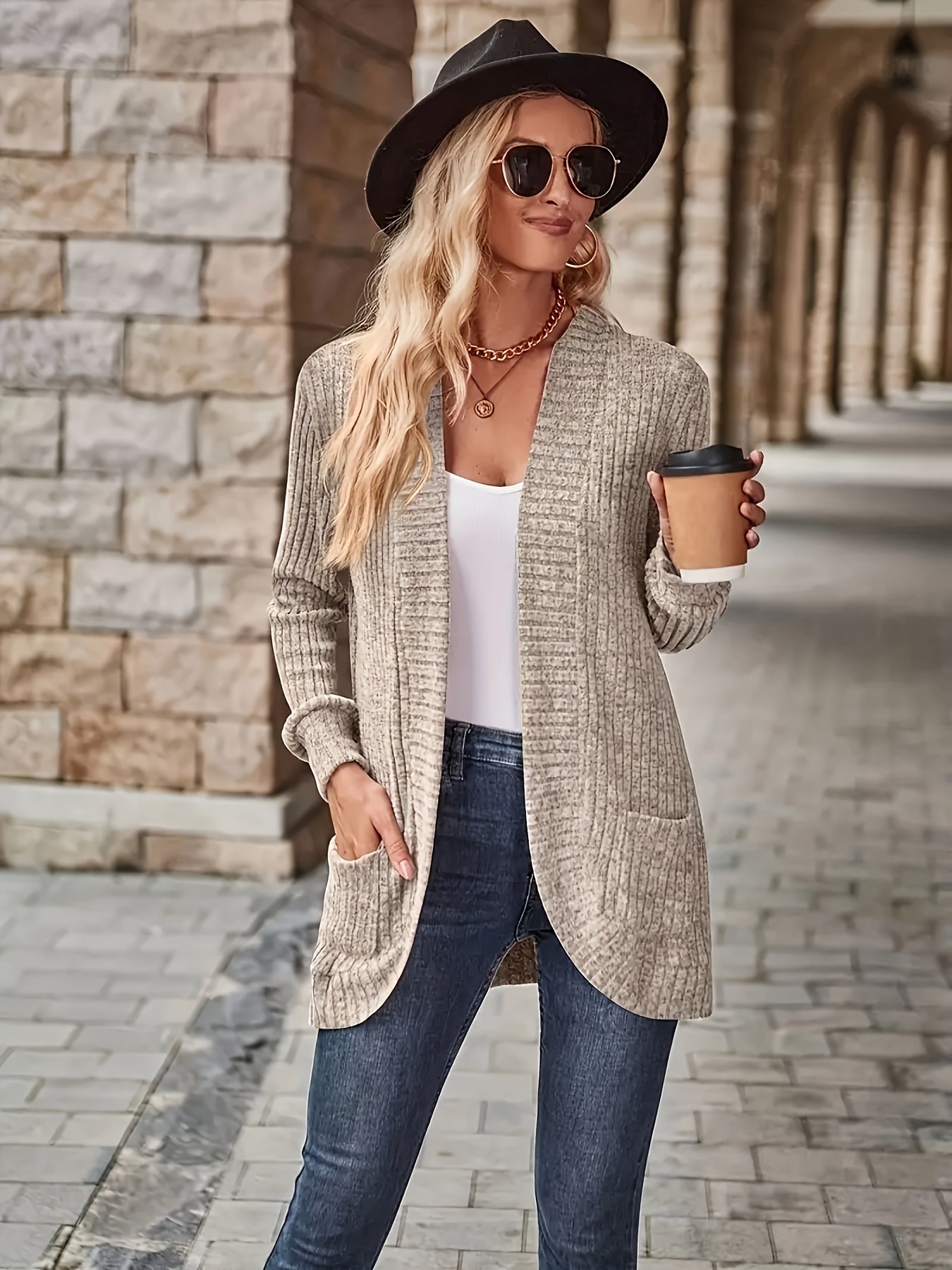 ModeGeist | Damen Freizeit Strickfleeceweste Mit Langen Ärmeln