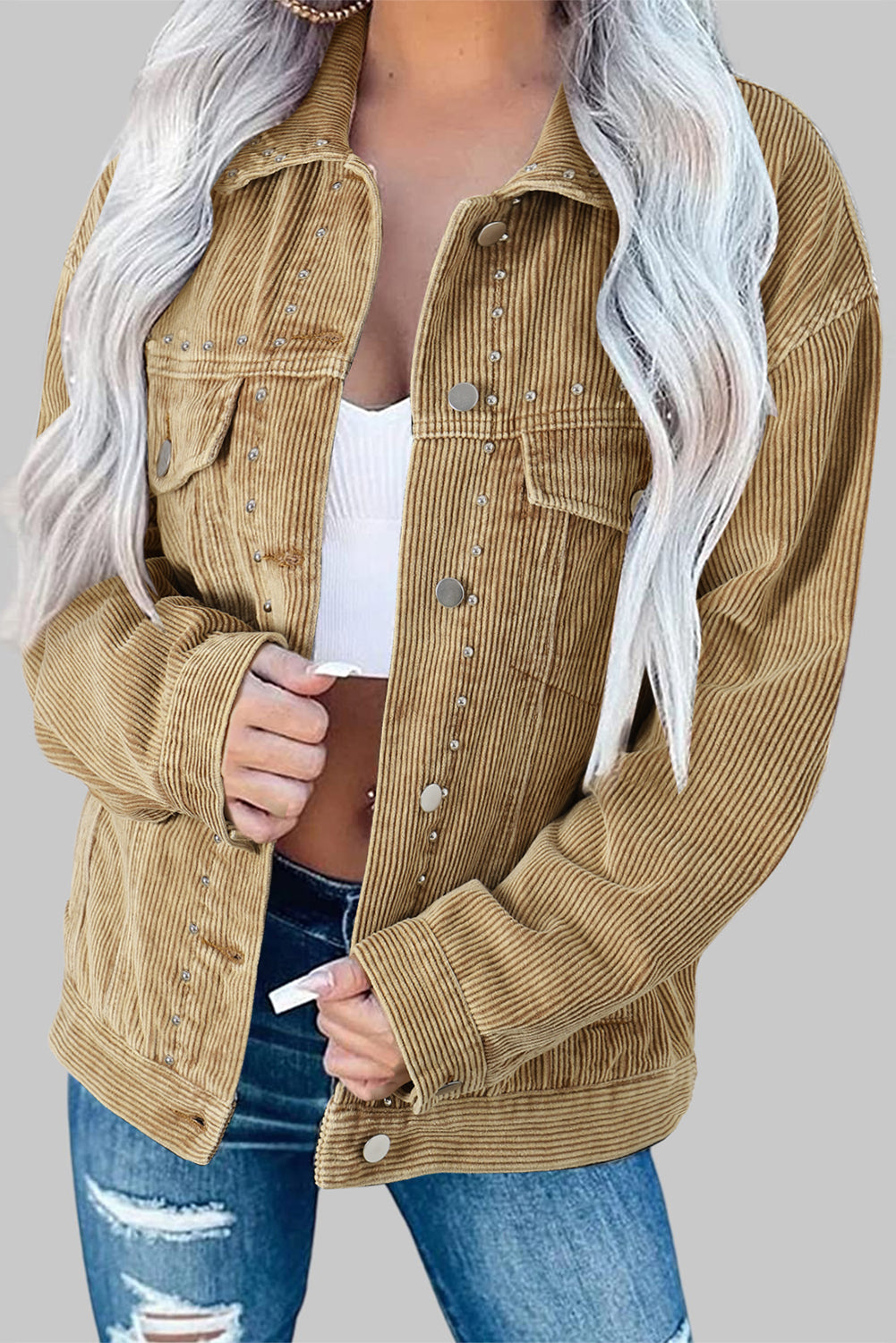 ModeGeist | Cordura-jacke mit Niete Baumwollmischung Trendy und Einzigartig