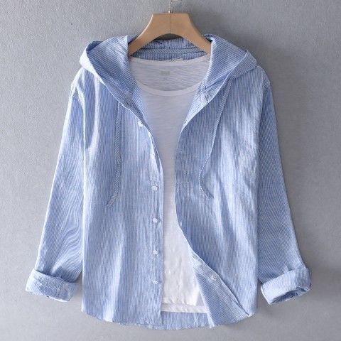 MODEGEIST: Casual Men's Long-Sleeve Linen Shirt with Hood