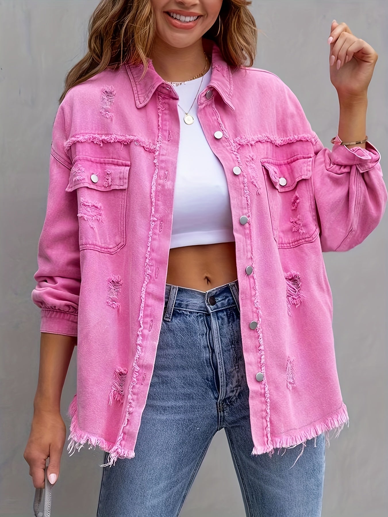 ModeGeist | Denimjacke Boho Nicht Dehnbar, Einfarbig, Knopfverschluss