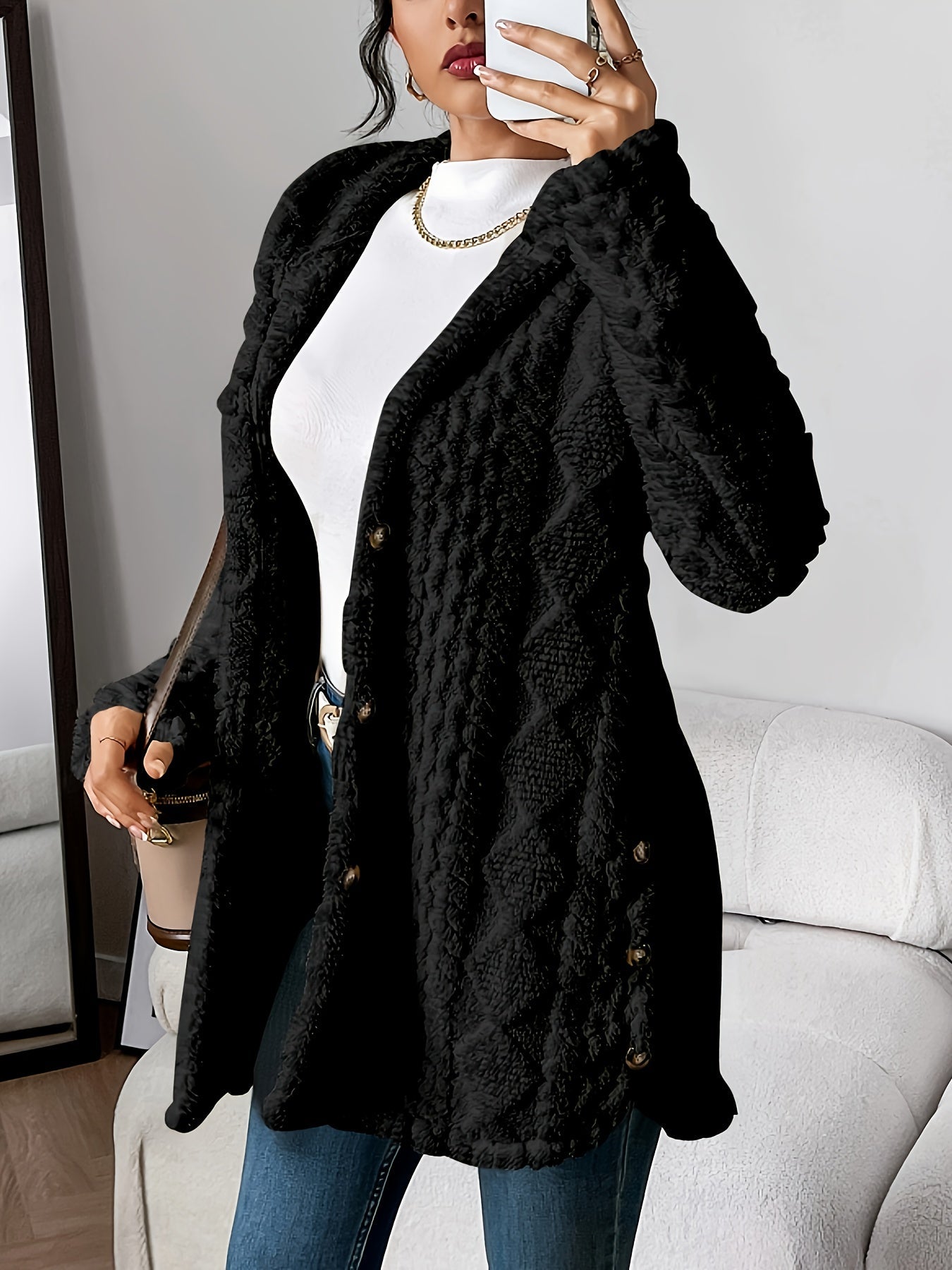 MODEGEIST Damen Kapuzen-Cardigan Weich Plüsch Warm Oversized