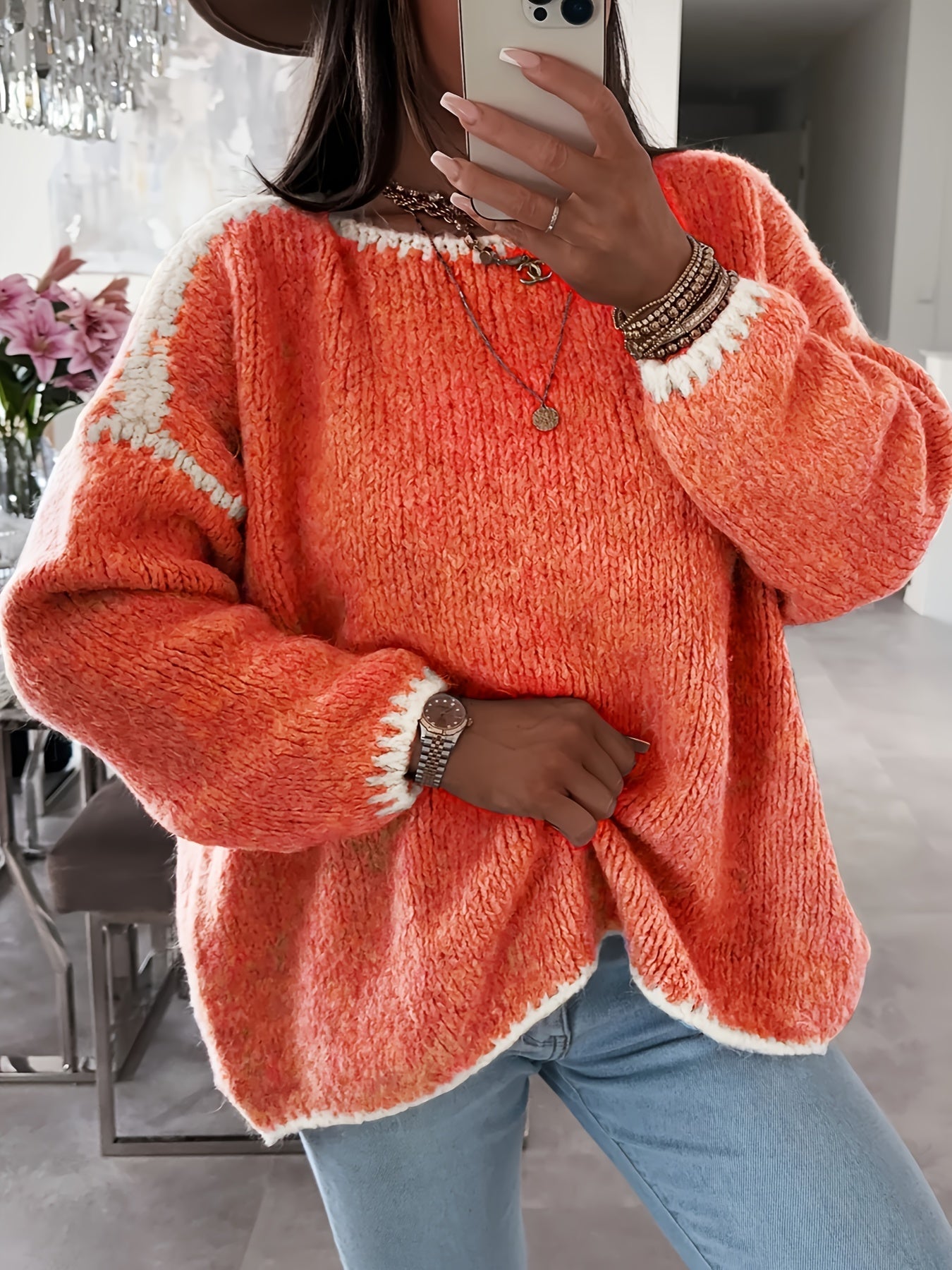ModeGeist | Lockere Strickpullover Weich und Gemütlich Einzigartige Häkel-details