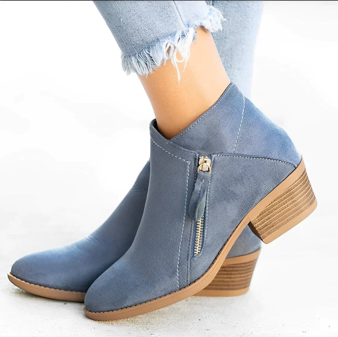 ModeGeist | Kurzstiefel Seitenreißverschluss Dicker Absatz Spitze Zehe