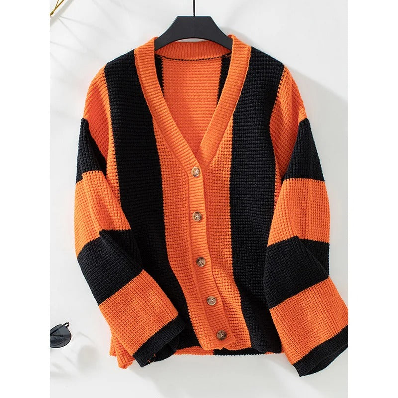 ModeGeist | Gestreifter Oversized-Strickcardigan