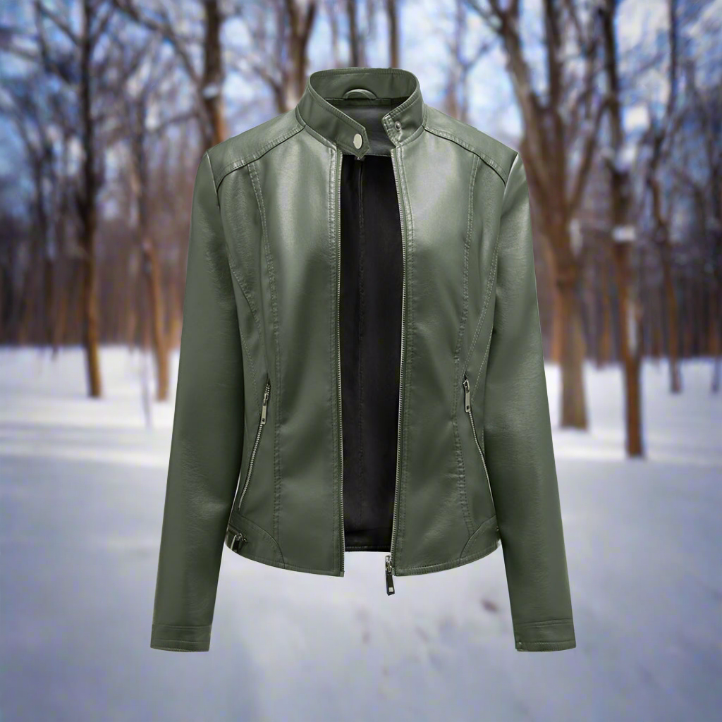 ModeGeist | Lederjacke - Biker-Stil - Reißverschluss - Stehkragen - Slim Fit