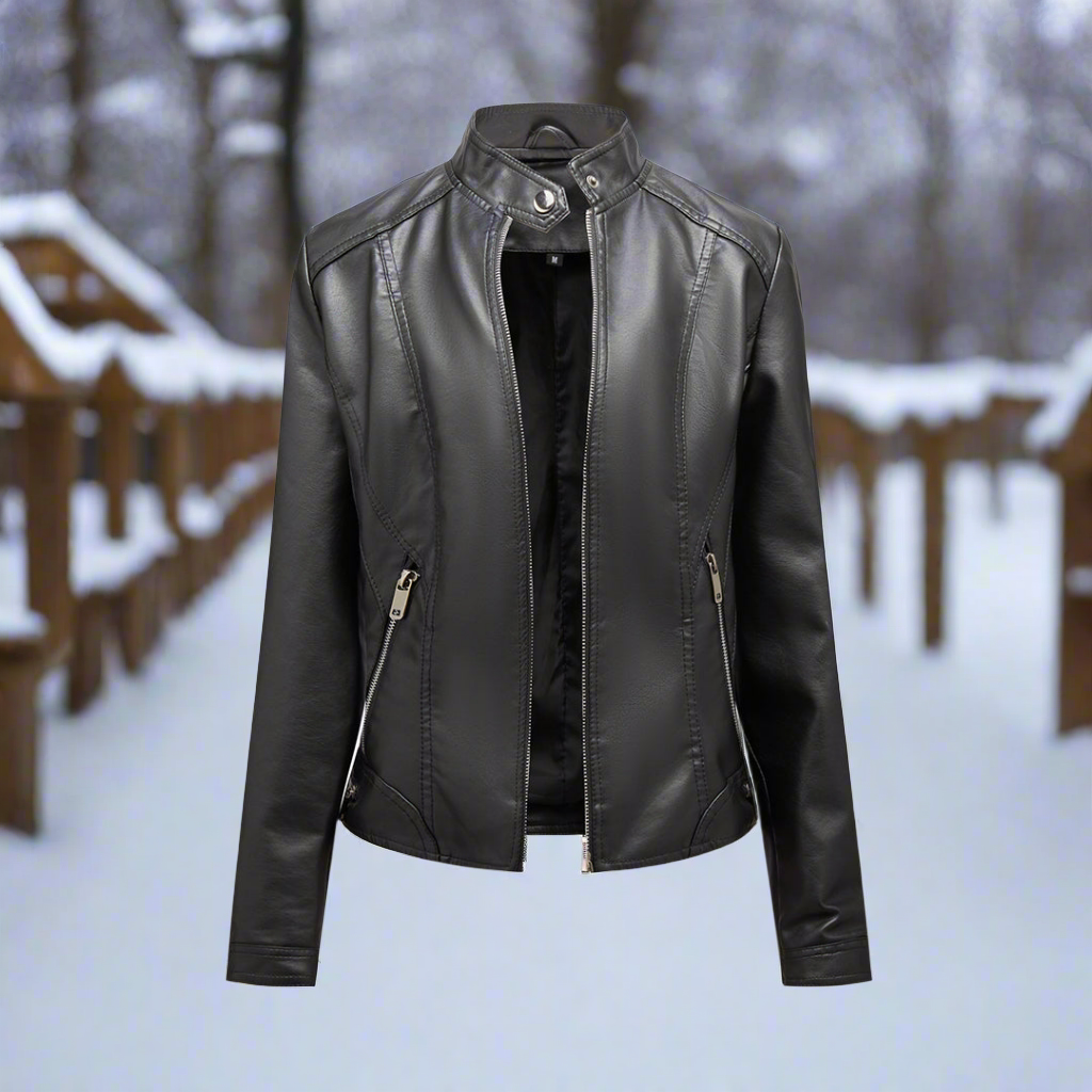 ModeGeist | Lederjacke - Biker-Stil - Reißverschluss - Stehkragen - Slim Fit