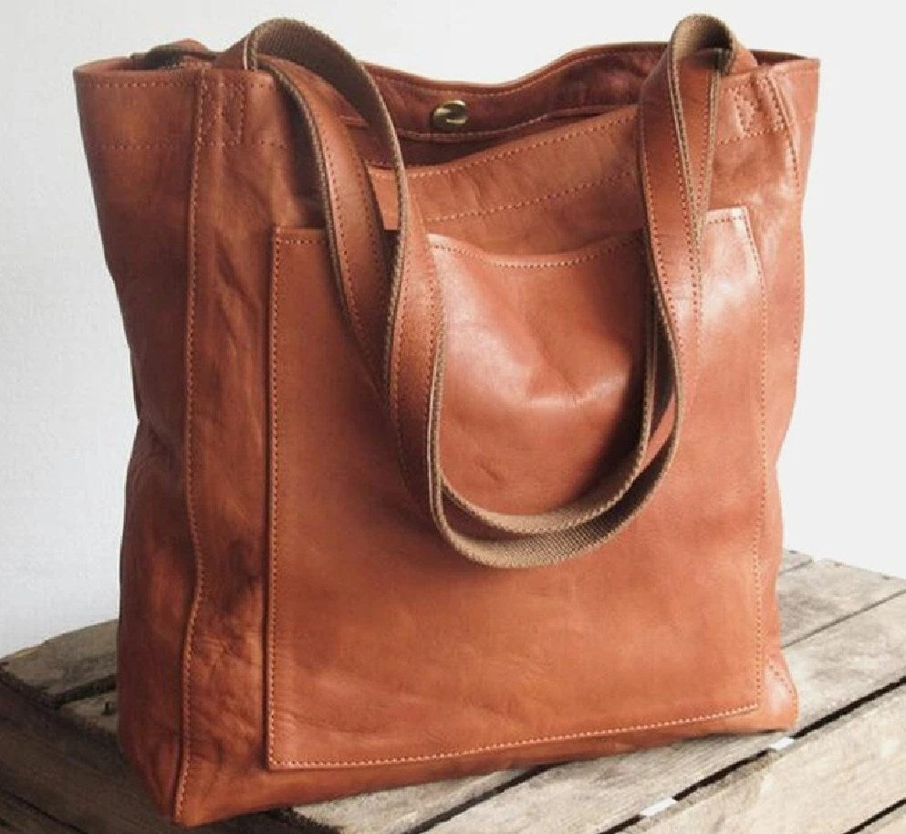 Vegan Leather Wine Bottle Tote Bag with Shoulder Strap and Pocket