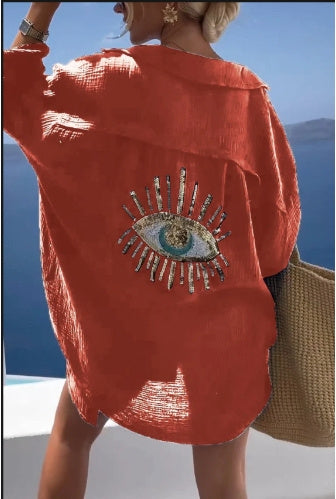 Strandhemd mit Pailletten und Stickerei von Fudus