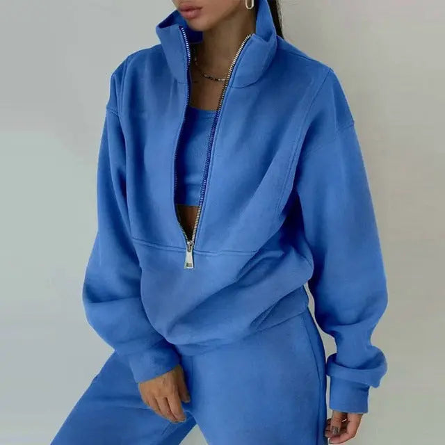 Damen Langarm-Sweatshirt und Hose mit Reißverschluss von Fudus