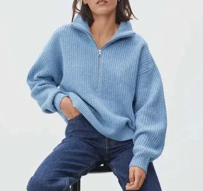 ModeGeist | dicker Strickpullover mit Reißverschlusskragen für lässige Wärme