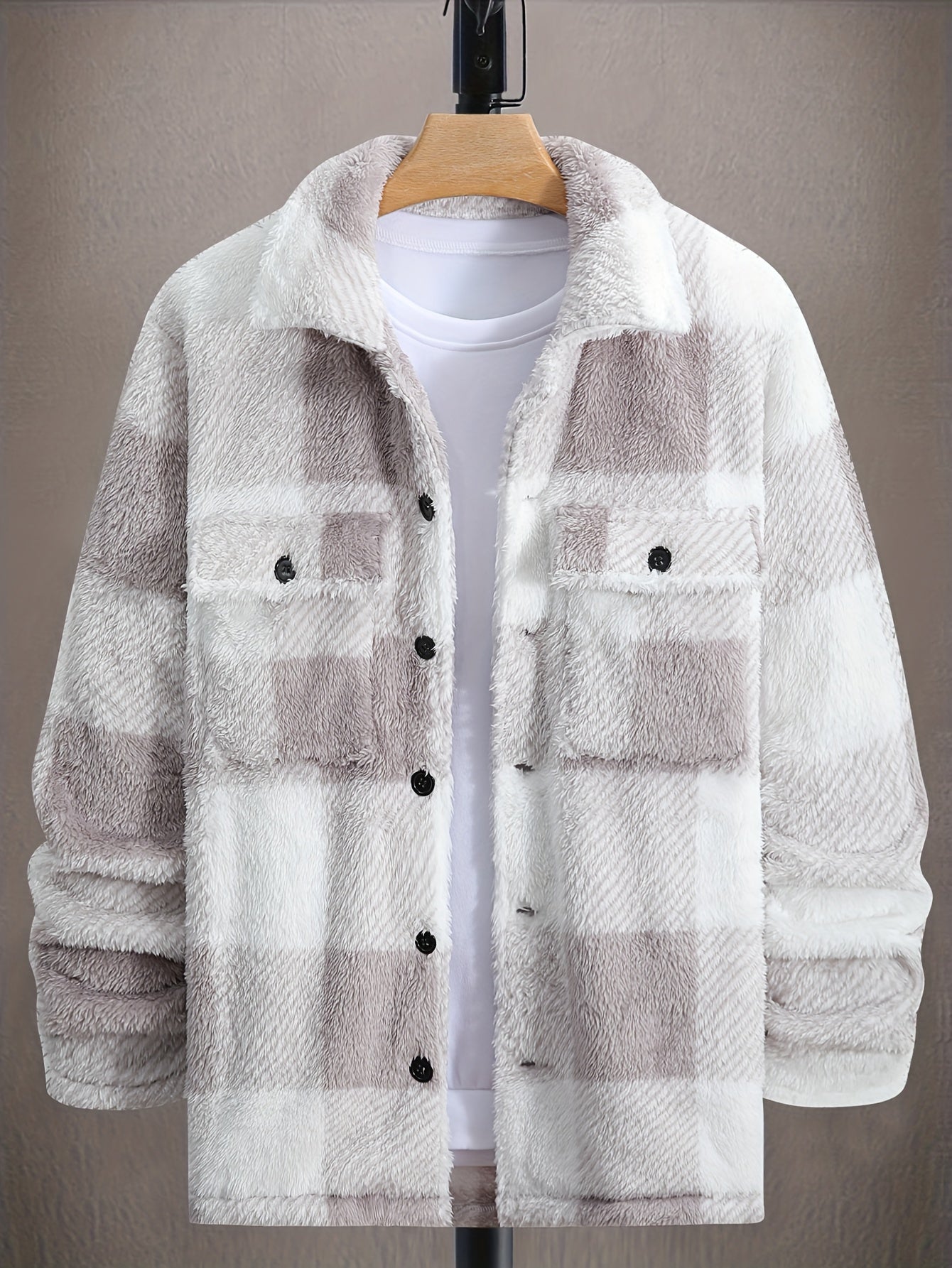 ModeGeist | Karierte Shirtjacke Aus Plüsch Polyester Weich und Warm