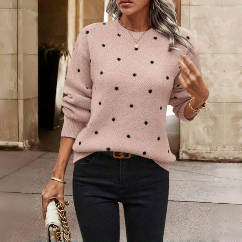 MODEGEIST Damen Pullover Punkte-Muster Strick Relaxed-Fit Casual