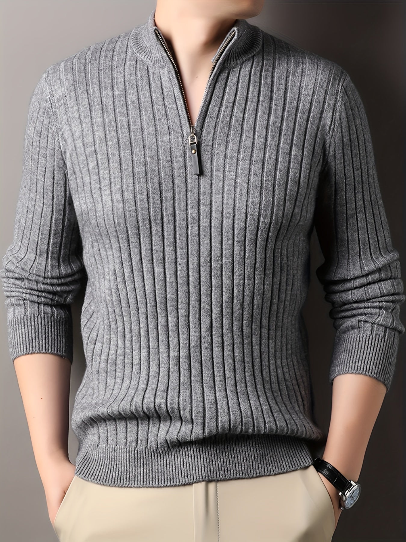 ModeGeist | Strickpullover mit Hohem Kragen und Reißverschluss Geripptes Design Weiches Material