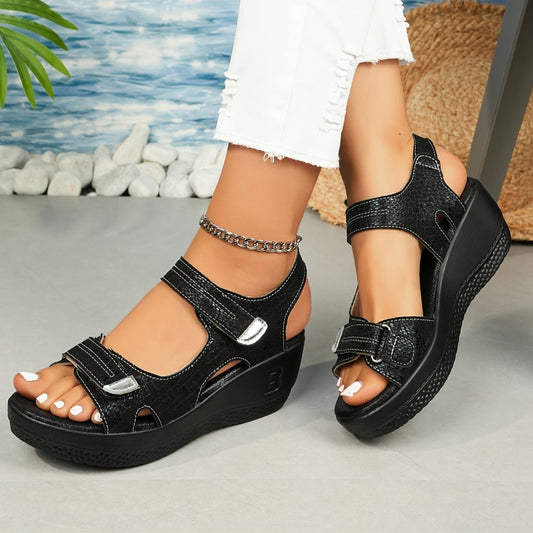 MODEGEIST Damen Keilabsatz Sandalen Verstellbare Riemen Beige