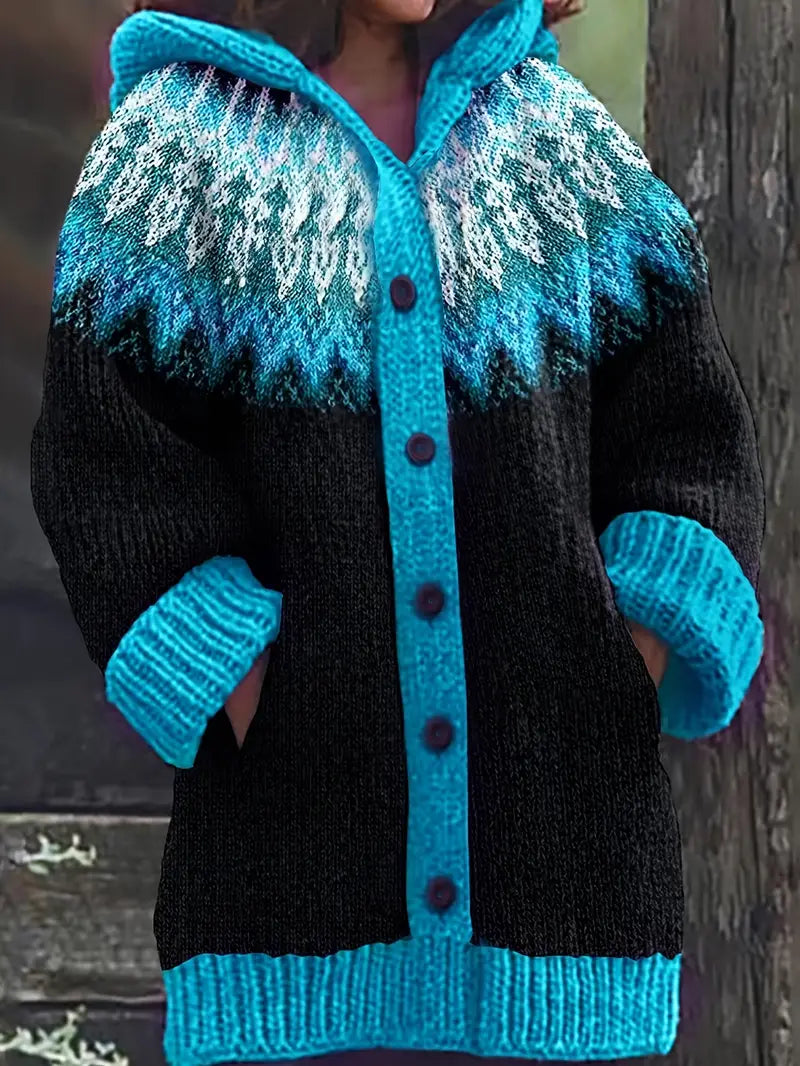 MODEGEIST Damen Strickjacke Kapuze offene Front langarm entspannt