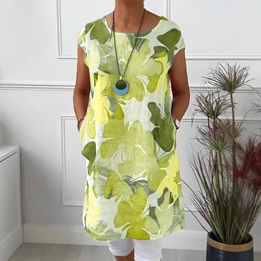 MODEGEIST Damen Sommerkleid Ärmellos Leichter Stoff Entspannt