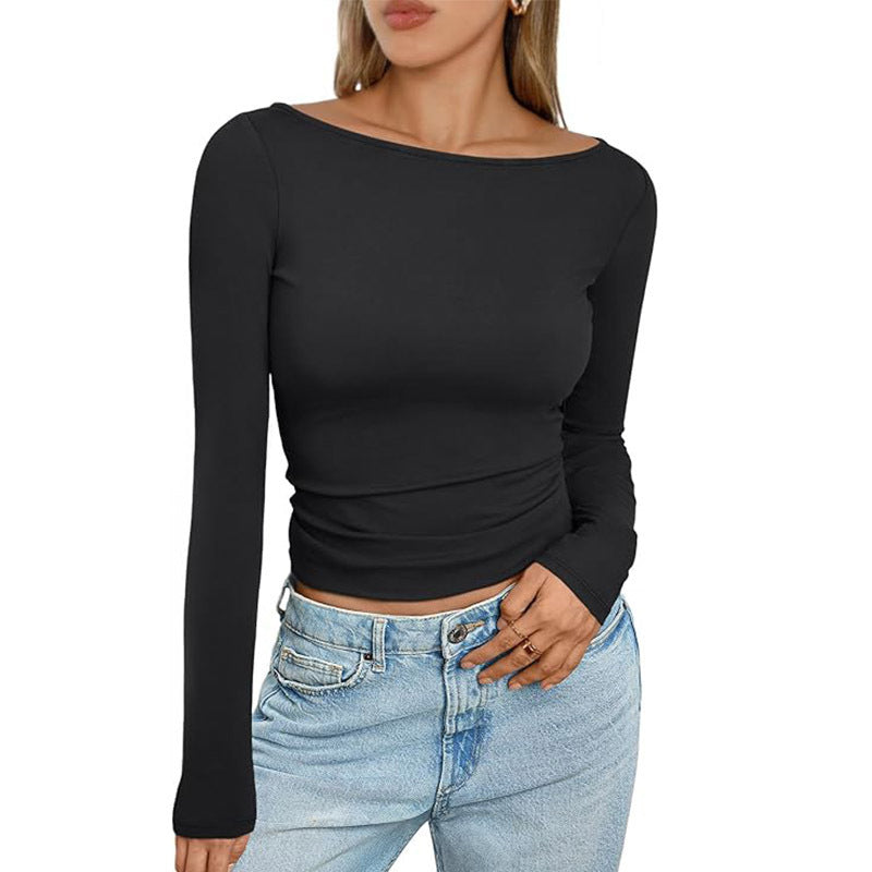 Damen Slim Fit Langarmshirt mit Rundhalsausschnitt von Fudus
