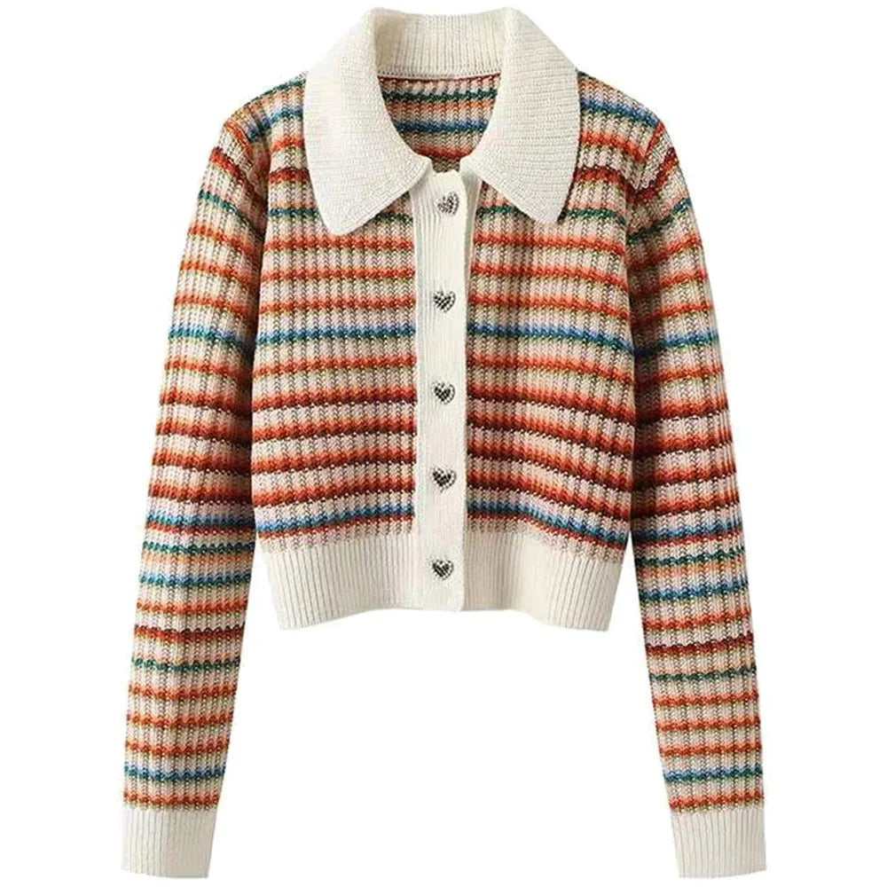 ModeGeist | Gestreifte Strickjacke mit Kragen