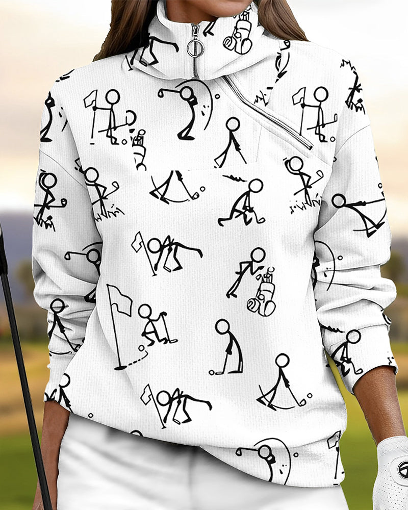 Fudus Sweatshirt mit dezentem Druck und Zipper