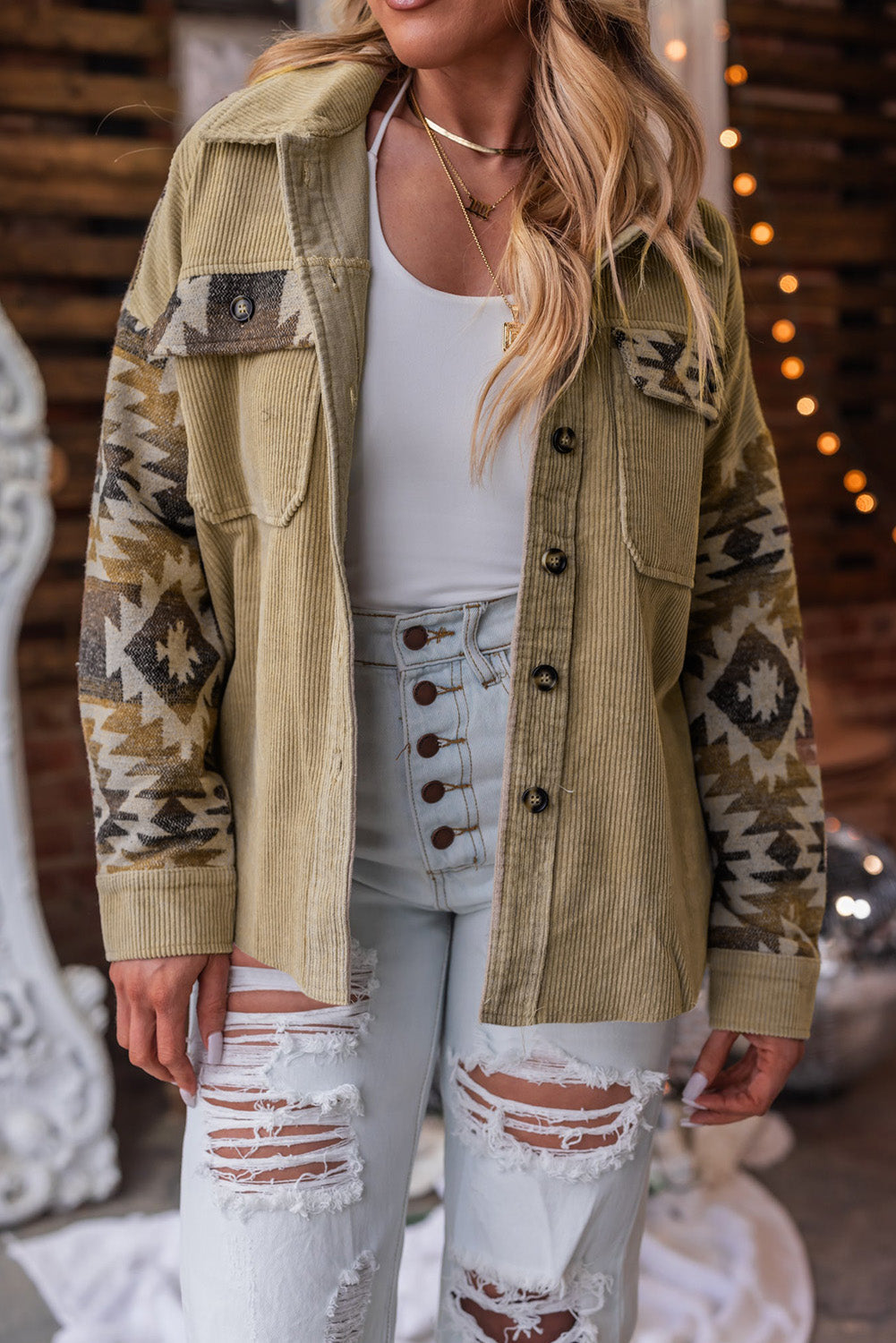 ModeGeist | Aztek-muster Shirtjacke Baumwolle Komfort und Stil