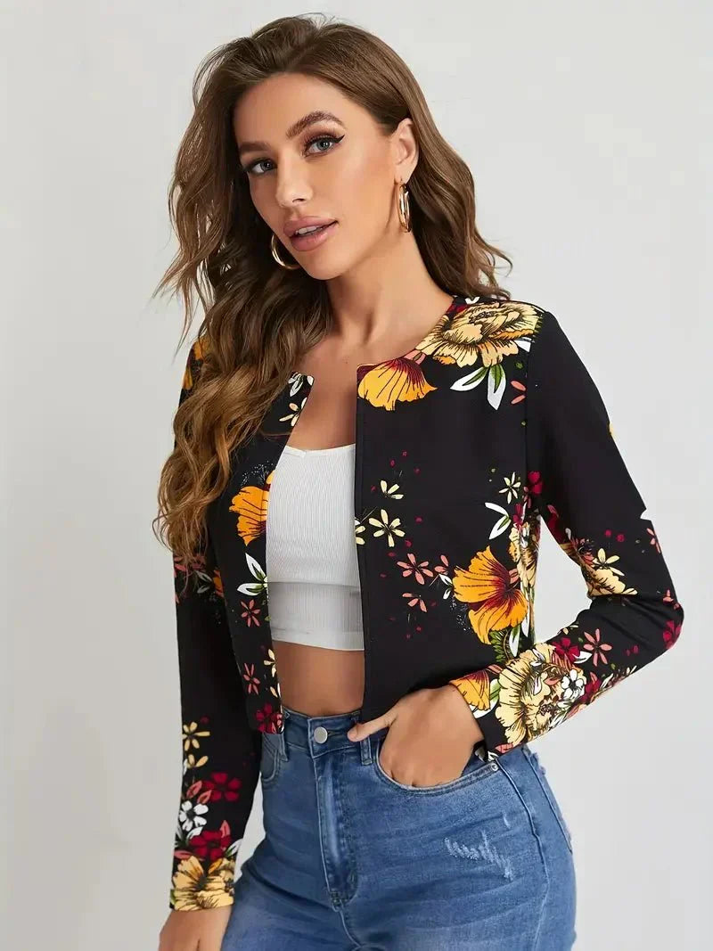 ModeGeist | Damenblazer mit Blumenmuster und Offener Vorderseite