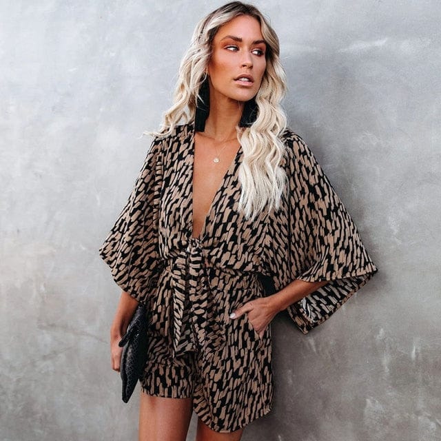 Wide-Leg Romper with V-Neck