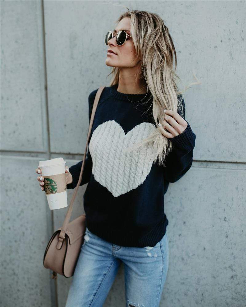 ModeGeist | Herz Patchwork Pullover Strickdesign Lässiger Komfort