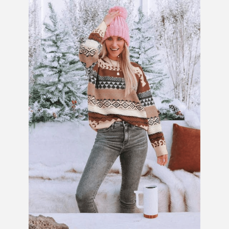 ModeGeist | Boheme Gemusteter Strickpullover Weiche Strickqualität Winterkomfort