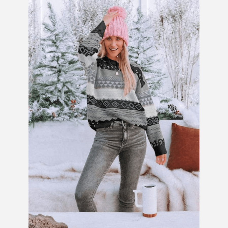 ModeGeist | Boheme Gemusteter Strickpullover Weiche Strickqualität Winterkomfort